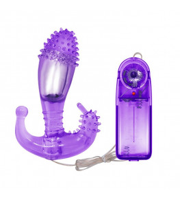 Фиолетовый вибростимулятор с шипами на головке - 14,3 см.