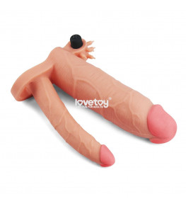 Телесная насадка-удлинитель на пенис с анальным стимулятором и вибрацией