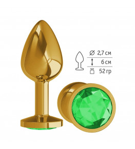Золотистая анальная втулка с зеленым кристаллом - 7 см.