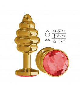 Золотистая пробка с рёбрышками и красным кристаллом - 7 см.