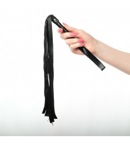 Черная плеть из эко-кожи с витой ручкой - 55 см.