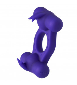 Фиолетовое эрекционное виброкольцо с двумя моторами Silicone Rechargeable Triple Orgasm Enhancer