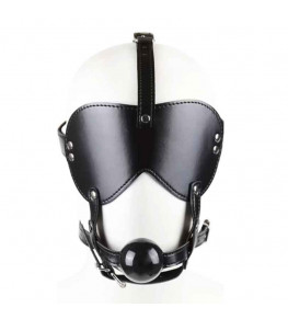 Черная маска-шоры с регулируемыми ремешками и кляпом-шариком