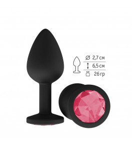 Чёрная анальная втулка с малиновым кристаллом - 7,3 см.