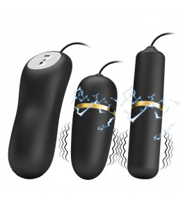 Черный проводной набор с электростимуляцией: виброяйцо и вибропуля